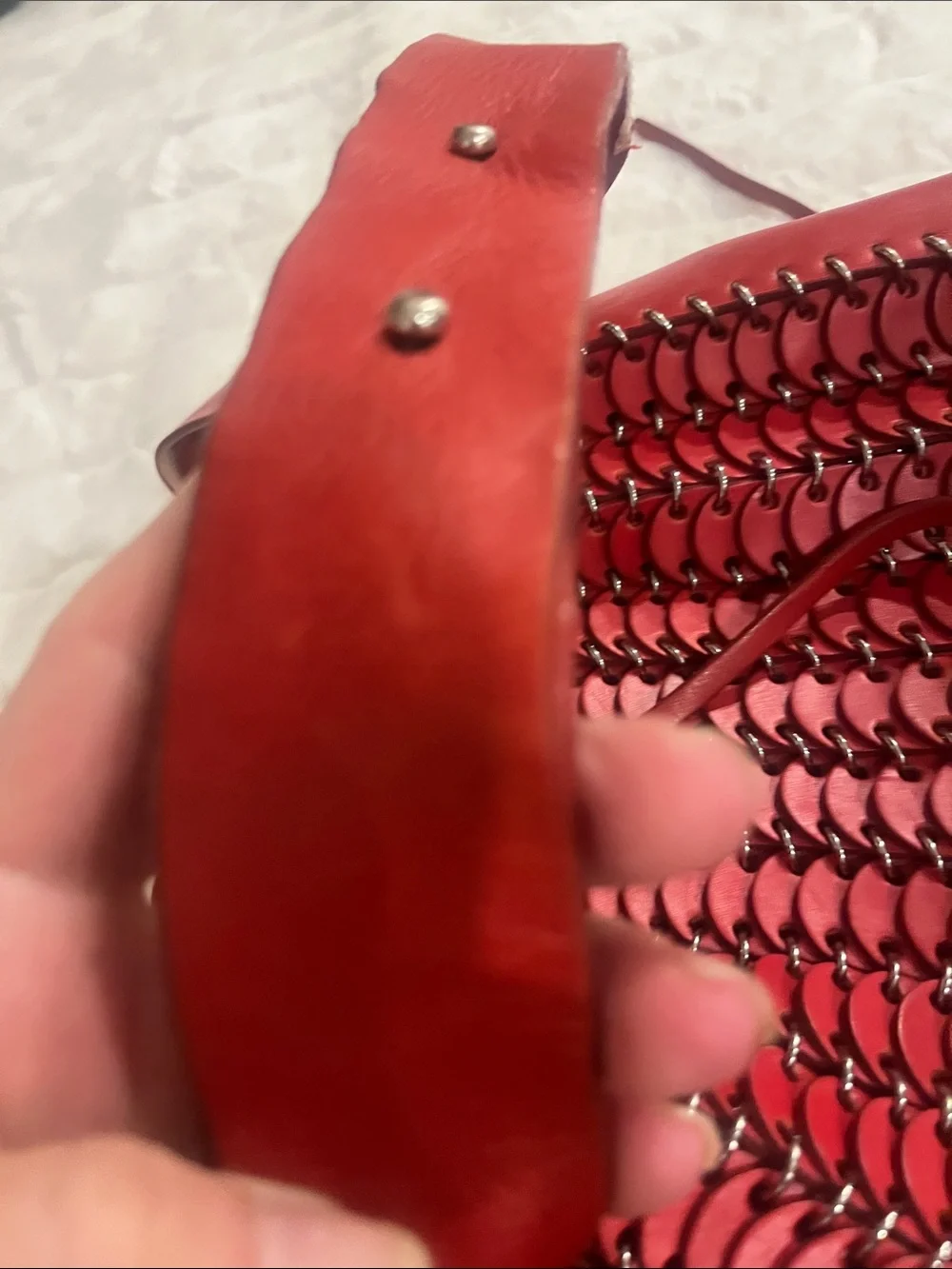 Paco Rabanne Red Woven-Link Shoulder Bag